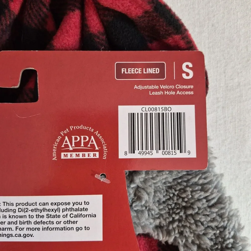 Coleman Pet Plush Jacket Size S Fleece Lined Red Buffalo Check Gray